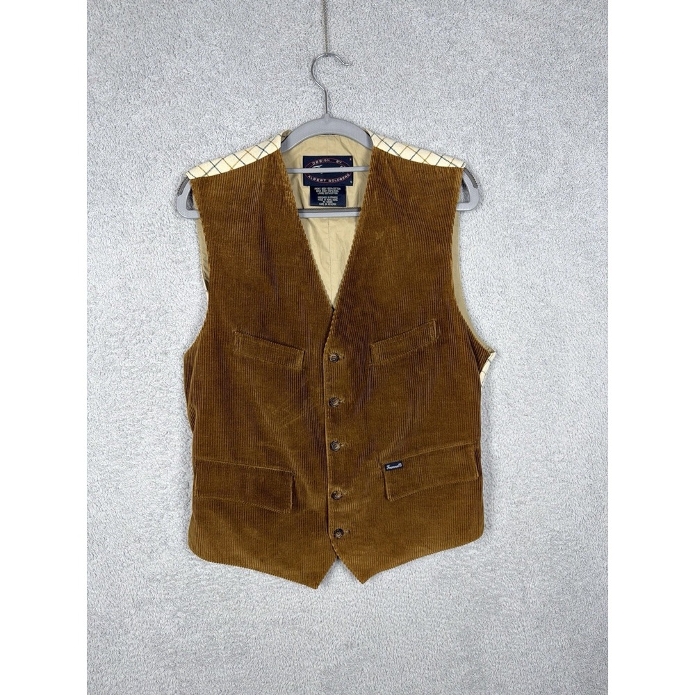 Faconnable Men's‎ Corduroy Wool Back Vest Brown Button Front Waistcoat Size S